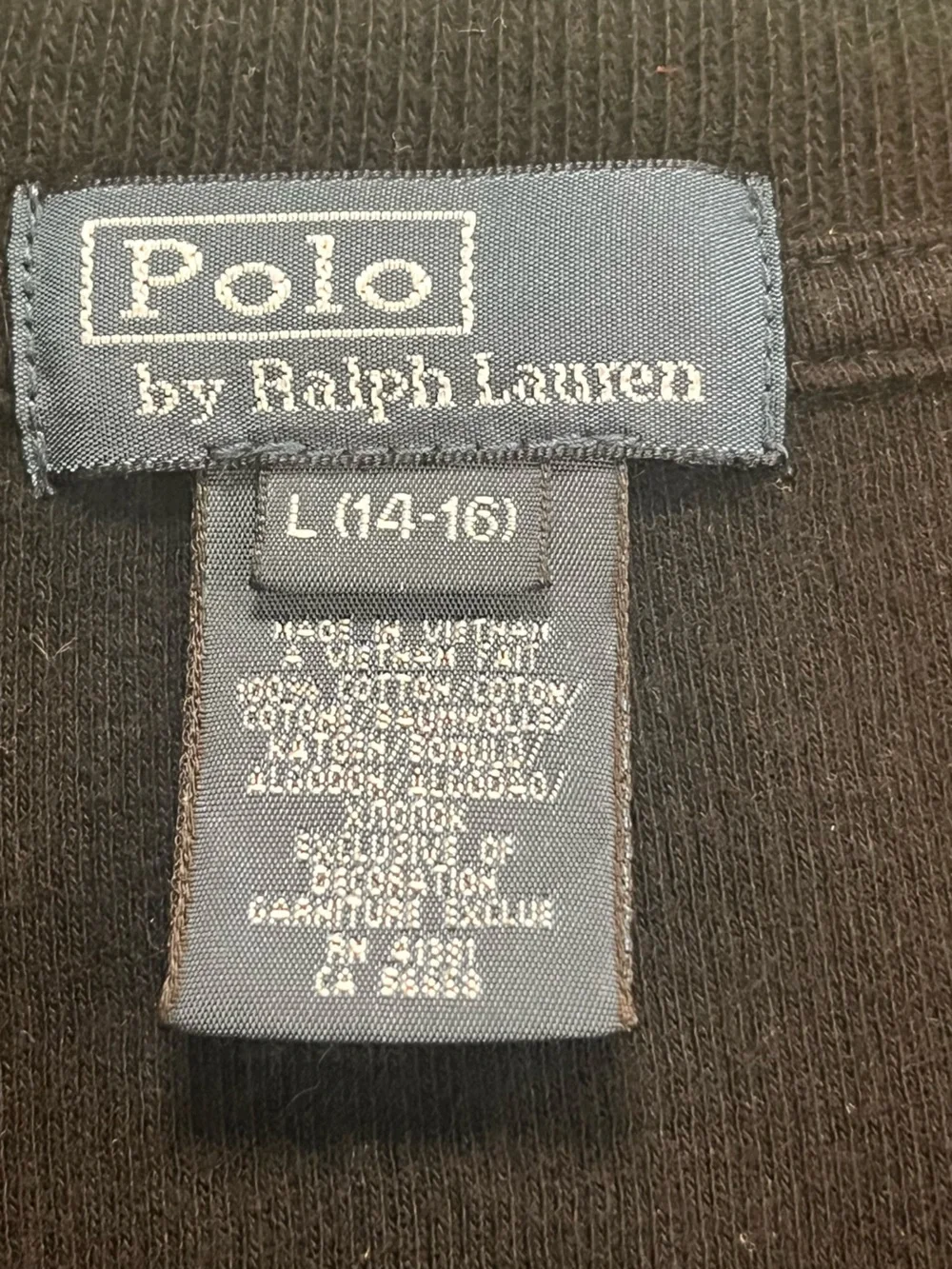 Ralph Lauren Boy’s Black Quarter- Zip Sweater with Red Logo Trim size 14/16